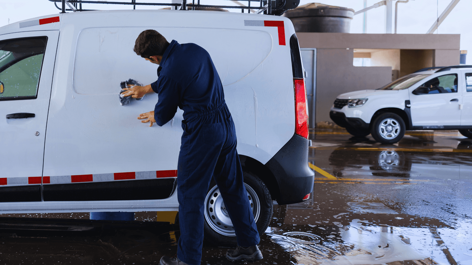 Three Degrees of Clean detailer washing a van on location